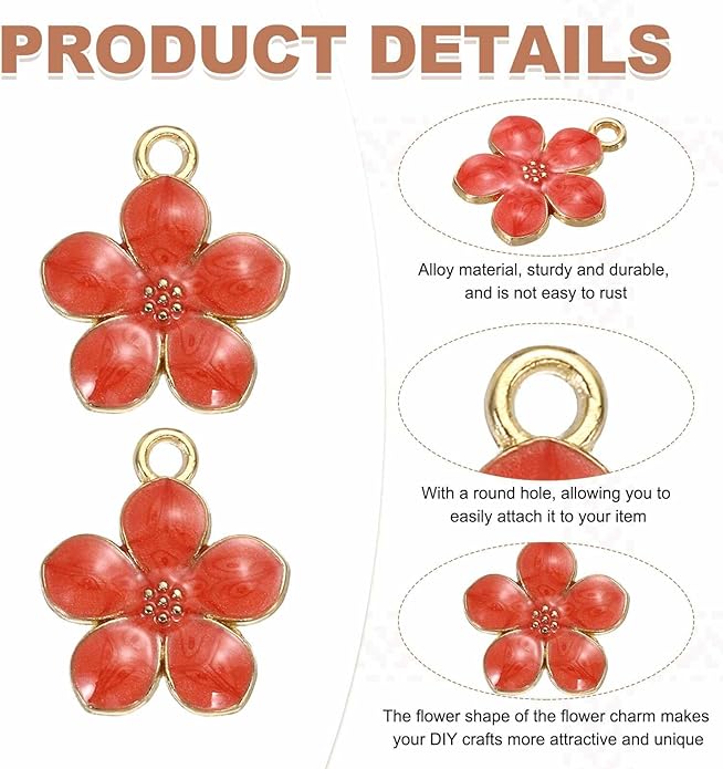 MECCANIXITY Enamel Charm Cherry Blossom Alloy Cute Small Flower Charm Gold Plated Pendant for Jewelry Making
