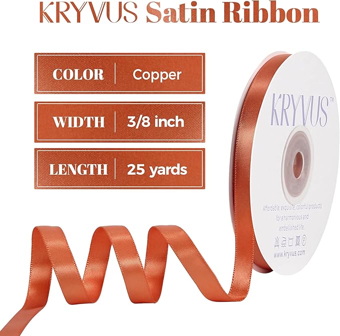 Copper Satin Ribbon, Double Faced 3/8 Inch X 25 Yards Copper Ribbon, Premium Satin Ribbon for Gift Wrapping, Crafts, Hair Bow Making, Sewing, Flower Bouquet, Wedding Party Decor