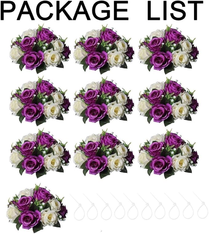 Sziqiqi Pack of 10 Fake Flowers, Silk Rose Flowers, Suit for Wedding/Party Centerpiece Road Lead Flower Rack Decorations, 10 Pieces