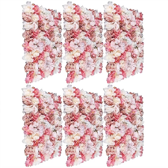 6 Pcs Artificial Flower Wall Panels 60x40cm 3D Flower Background for Wall, Wedding Flower Decorations Wall Silk Rose Panels for Photo Areas, Stage Background(Dahlia + Rose + Hydrangea)