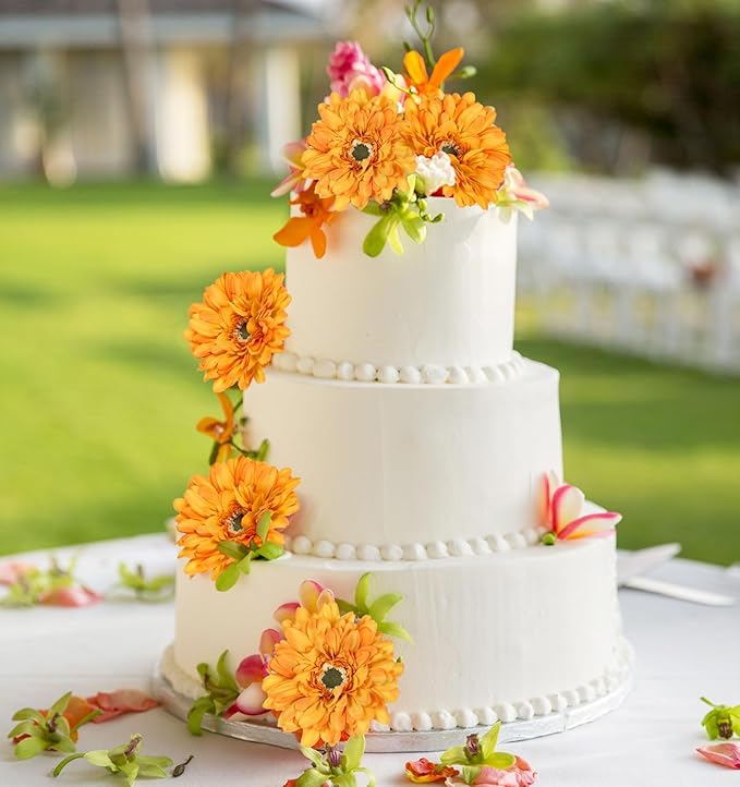 Orange Daisies Artificial Flowers Silk Flowers Gerber Daisy Artificial 10PCS 17.7in Fake Daisies for Wedding Bridal Bouquet Party Home Kitchen Decor(Orange)