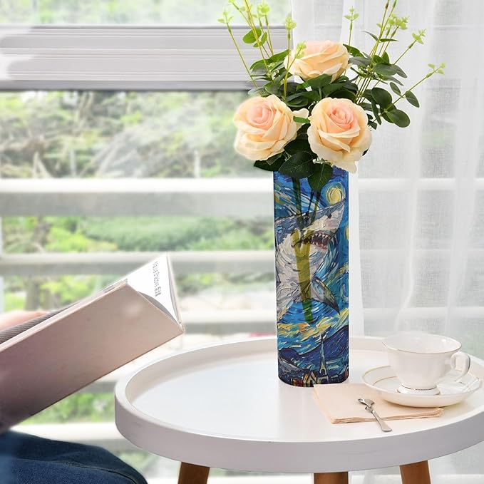 Flower Vase for Centerpieces, Shark in Van Plastic Cylinder Vase, Clear Bud Vases for Home Wedding Office Table Decor