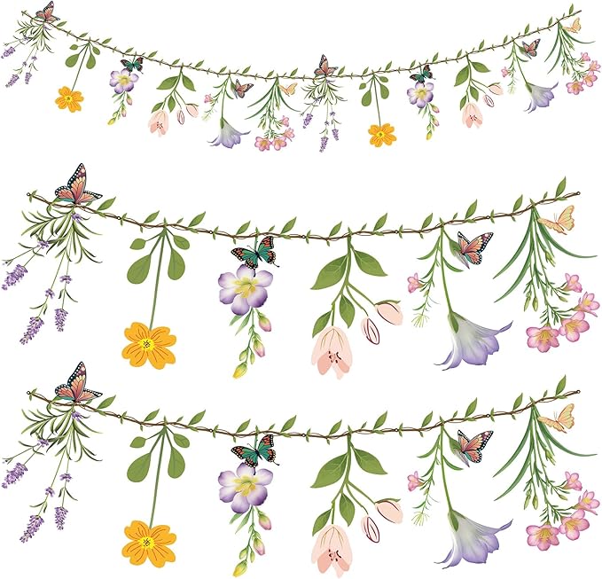 2PCS Flower Banner Reusable Wildflower Garland Floral for Spring Party Enchanted Garden Theme Picnic Wedding Baby Shower Birthday Tea Party Christmas Supplies Home Decorations