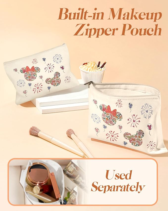 2 Pack Canvas Tote Bag - with Makeup Pouch Aesthetic Cute Women Reusable Canvas Bag for Shopping, Work, Travel