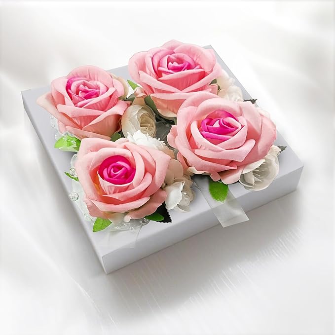 Wrist Corsage and Boutonniere Set, Artificial Rose Corsage Wristlet and Boutonniere for Wedding Prom Party (Pink, 4pcs)