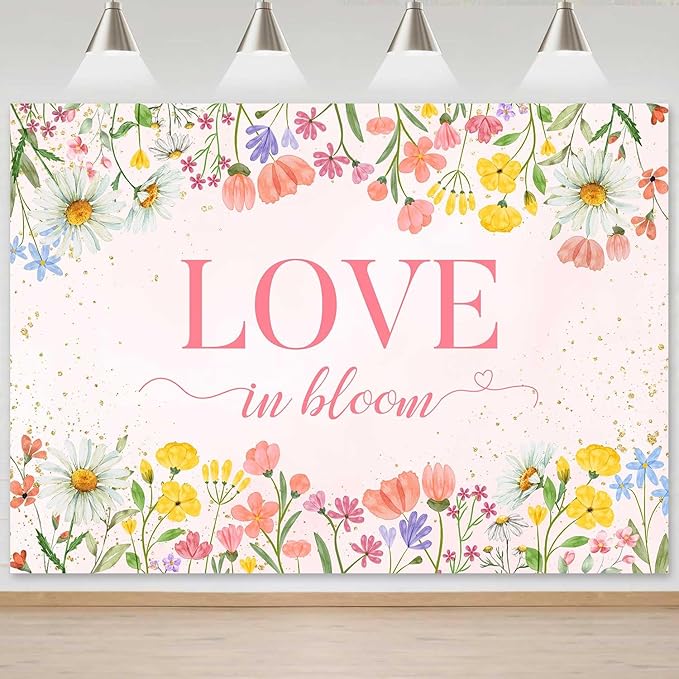 Sensfun Love in Bloom Bridal Shower Decorations Wildflower Wedding Shower Backdrop Pink Love in Bloom Engagement Party Background Spring Floral Wedding Bachelorette Party Decorations Supplies 7x5ft