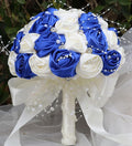 Bridal Wedding Bouquet Round Bling Brooch Bouquet Throw Toss Artificial Rose Flower Bunch for Bride Bridesmaid Wedding Quinceanera(Royal Blue & Ivory, 6.3")