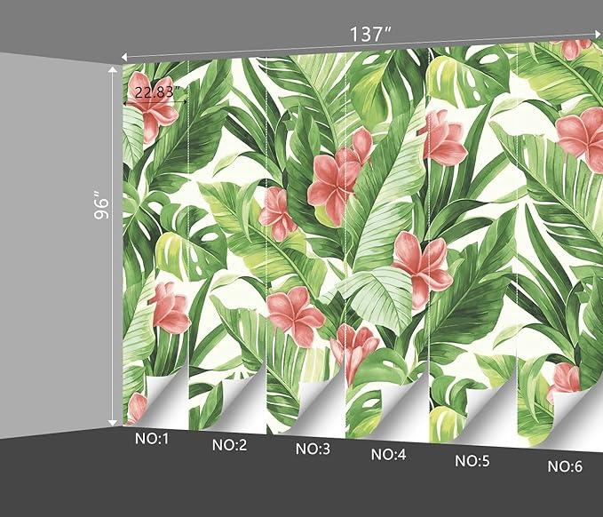 Banana Leaf Wallpaper Pink Floral Plant Girls Bedroom Botanical Flowers murals Aesthetic Room Decor Living Room tv Background Large Wall Mural - 137"x96" Not Peel and Stick