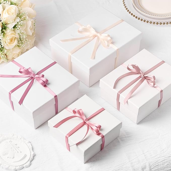 3/8 Inch Dusty Rose Satin Ribbon, 4 Rolls Total 40 Yards, Double Faced Mixed Rose Thin Fabric Ribbon for Gift Wrapping, Flower Bouquets, Crafts, Wedding Decorations