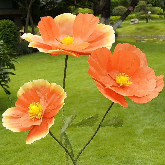 Giant Flowers for Decoration,Large Paper Flowers with Stand,Artificial Flowers for Home Decor,Wedding Background Decor,Shop Window Display,Photography Props,Banquet Party (Orange)
