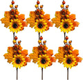 6 Pack Fall Stems Artificial Berry Picks Fall Picks with Sunflowers Maple Leaves Branches Decorations for Harvest Autumn Thanksgiving Day Flower Arrangements Wreaths Indoor Outdoor Home Decor