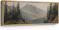 SIGNFORD Large Framed Canvas Print Wall Art Mountain Forest Landscape Misty Pine Trees and Lake Scene Illustrations Modern Art Relax/Calm Warm for Living Room, Bedroom, Office - 60"x20"