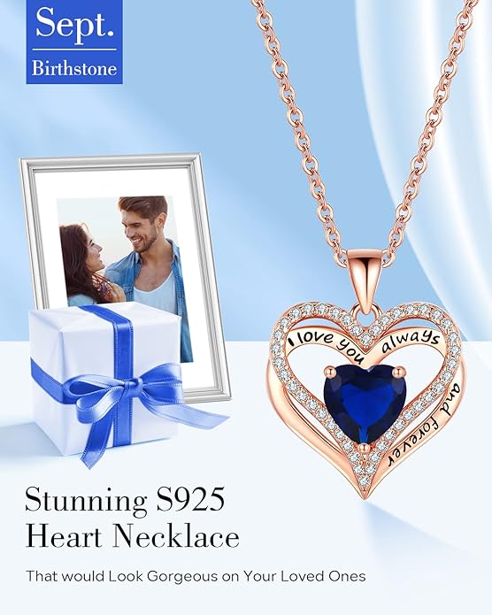 S925 Sterling Silver Necklace for Women, Wife Jewelry Rose Gold, Mom Birthday Valentines Mothers Day Gifts, Girlfriend Necklaces, Daughter Heart Jewel, Anniversary for Her