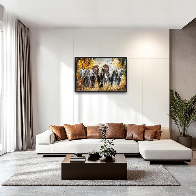 Extra Large Elephant Framed Wall Art for Living Room,Oversized Elephants Wild Animal Pictures Wall Decor,Forest Landscape Canvas Print Painting Modern Artwork Bedroom Office Bathroom 36L x 24W