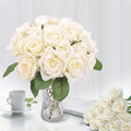 50PCS Artificial Roses with Long Stems - Realistic Silk Flowers, Fake Roses Real Touch Bouquet of Roses for Home Decor, Bridal Wedding Party Table Centerpieces, Bulk Faux Rose Flowers (White)