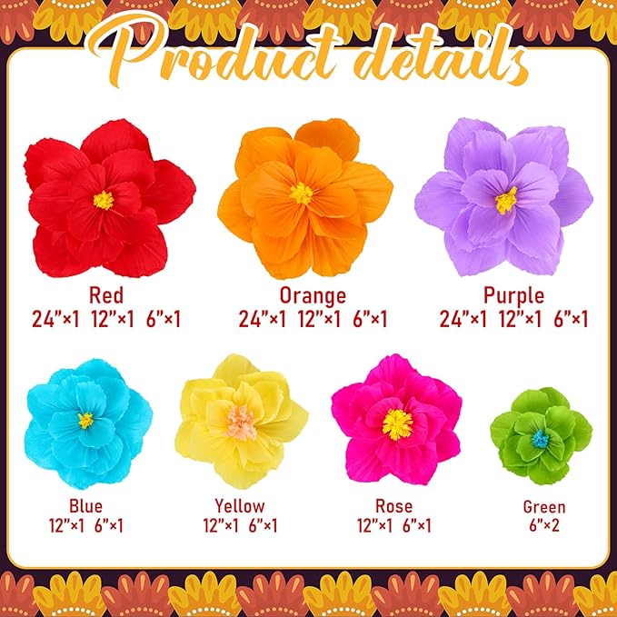 Giant Paper Flowers Artificial Large Paper Flower Decoration for Handcrafted Wall Backdrop Christmas Mexican Wedding Graduation Bridal Shower Birthday Party Supplies(Mexican Fiesta,18 Pcs)