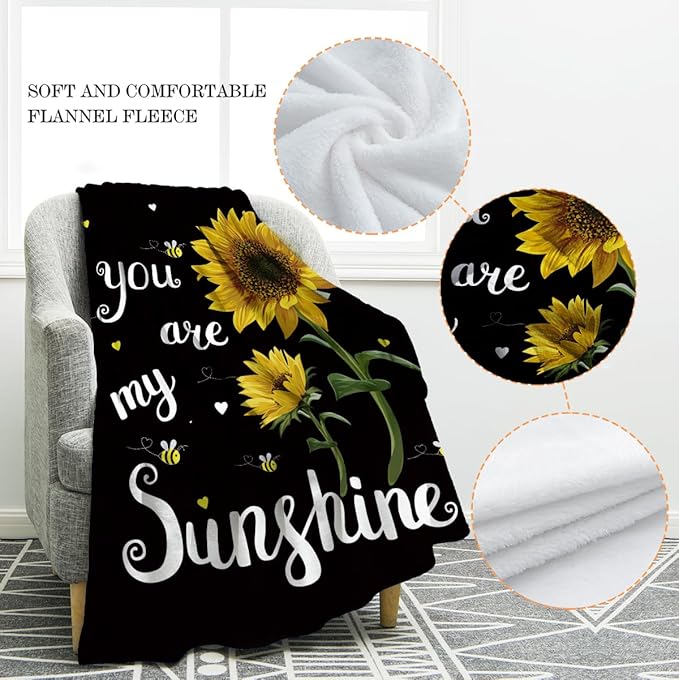 Jekeno Sunflower Gifts Blanket for Women Girls, Sunflowers Throw Gifts for Sunflower Lovers Adult Kids, You are My Sunshine Gift Blanket for Home Bed Couch