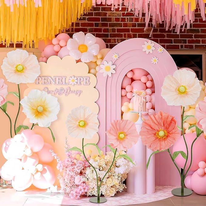 B-COOL Artificial Giant Flowers for Wedding Decoration: Pink Huge Flowers 5.58 ft Large Paper Flower Champagne Faux Floral for Reception Arrangements Photographic Props Party Background Decor