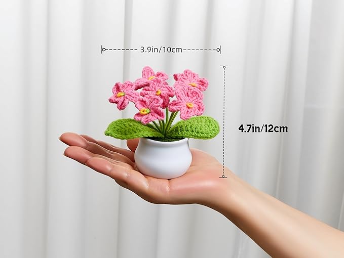 Knitting Crochet Flowers Cute Handmade Flower Gifts for Women Teacher Birthday Anniversary Valentines Christmas Coworkers Decor for Car Dashboard Home Room Office Desk Plant Accessories Things
