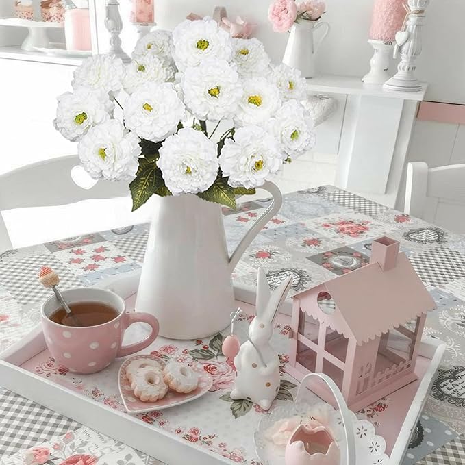 2 Pcs Artificial Flowers Spring Summer Outdoor Flowers White Zinnias Silk Flowers with Stems Zinnia Elegans Artificial Zinnias for Outdoors Floral Arrangements Table Centerpieces Wedding Decor