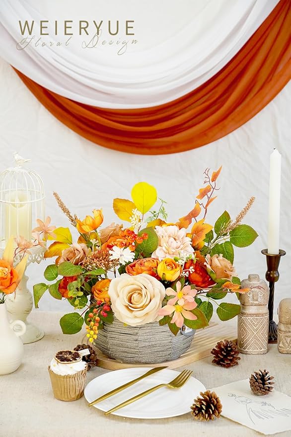 Fall Artificial Flowers Combo Box Wedding Decor,Fake Flowers,Flowers for Decoration,Silk Flowers for Home Decor Indoor,Cake Flowers,Faux Flowers for Crafts