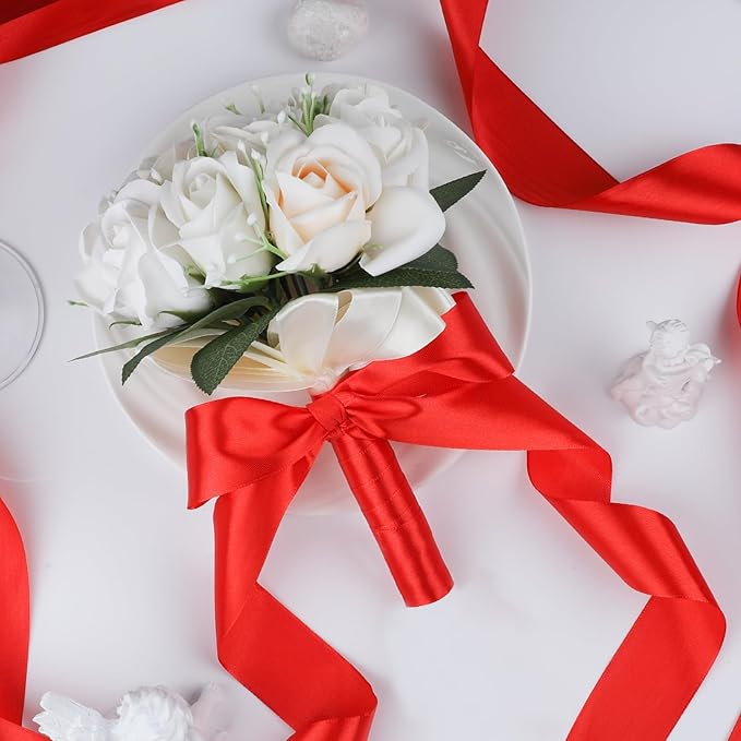 NESCCI 100 Yards Ribbon,1-1/2 Inch Red Satin Ribbon,Single Face Satin Ribbons,Perfect for Gift Wrapping,Wedding Decoration,Handmade Bows, Wrapping Bouquet and More