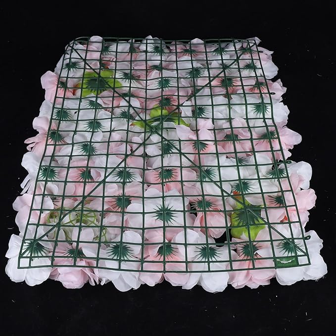 12 PCS Artificial Flower Wall Panels 24" x 16" Decorative Hydrangea and Rose Flower Backdrop Panels Wedding Party Event Decoration Photo Backdrop Decor (12 PCS, Pink + White)
