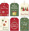 Christmas Gift Tags with String, 96 Pcs Christmas Hanging Tags Label Gold Foil Xmas Present Tag for DIY Xmas Holiday Present Wrapping Decorations, 6 Styles