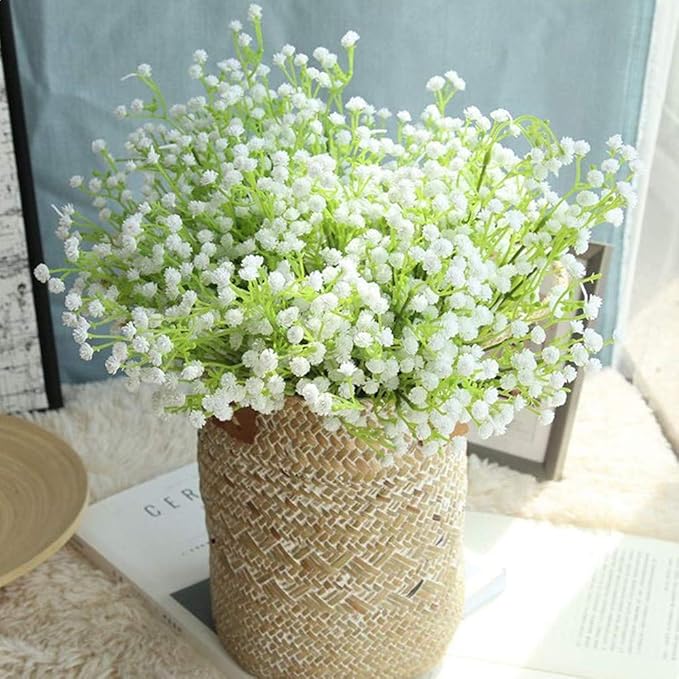 PASYOU Artificial Baby Breath Flowers Plastic Fake Gypsophila for Indoor Outdoor Wedding Bridal Bouquet Home Garden Party DIY Wreath Table Arrangement Decoration Pot Planter Filler White 4 pcs