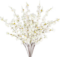 8 Pcs Artificial Cherry Blossom Flowers 40" Faux Silk Cherry Blossom Stems Fake Real Touch Peach Branches for Wedding Home Garden Japanese Decor White