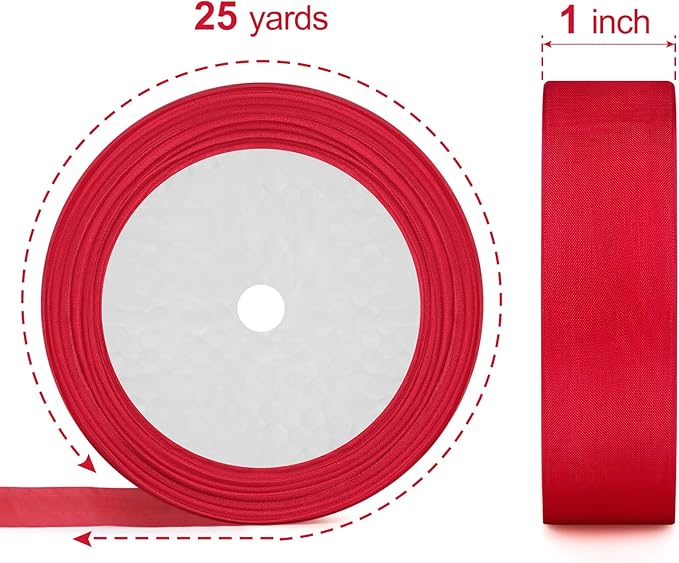 Organza Ribbon Sheer Ribbon, 1" x 125 Yd 5 Rolls Christmas for Gift Wrapping, Bouquet, Wedding, Party Decoration, Christmas