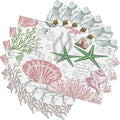 Summer Ocean Placemats Set of 4,Nautical Coastal Pink Green Starfish Seashell Coral Theme Linen Table Mats for Home Kitchen Dining Party Decor 6 PCS