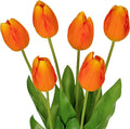 6PCS 23" Fake Tulip Flowers Artificial Orange Tulips Long Stem Faux Flower, Silk Flower Décor for Floral Arrangement Home Farmhouse Wedding Decoration