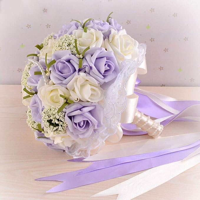 Artificial Flowers Roses 50pcs Lilac Roses Wedding Decoration Real Looking Fake Roses w/Stem for DIY Wedding Bouquets Centerpieces Arrangements Party Baby Showers Home Decorations (Lilac, 50 pcs)