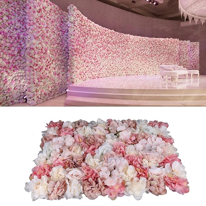 Flower Wall Panels 6pcs 24x15 Inch Artificial Wall Flower Backdrop for Wedding Party Baby Bridal Decor, Hanging Fake Silk Flower Backdrop Wall Decor (6pcs)