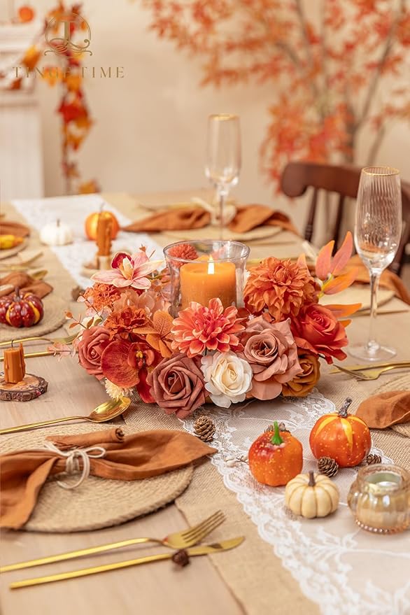 TINGE TIME Fake Flowers Artificial Flowers Peonies Bulbous Chrysanthemum Daisy Hydrangea Sunflower Violets Dahlia Daffodils Epiphyllum Orchid Cherry Blossom Camellia Leyaron (Terracotta Orange)