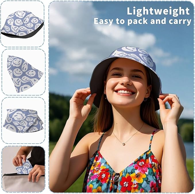 Bucket Hat for Women Men Unisex Sun Cap Packable Outdoor Fisherman Hat Headwear,Reversible Double-Side-Wear