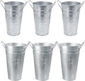 6 Packs 8 & 10 Inch Tall Galvanized Metal Flower Vases with Handles, Metal Flower Buckets for Cut Flowers, Country Wedding, Table Centerpiece Decorations(Sliver)
