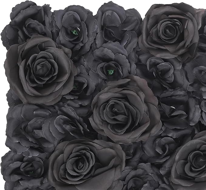 12 PCS Black Flower Wall Panels, 15x15inch Artificial Floral Wall Background Silk Flowers Panel Decoration, Faux Rose Backdrop for Home Party Wedding Anniversary Birthday