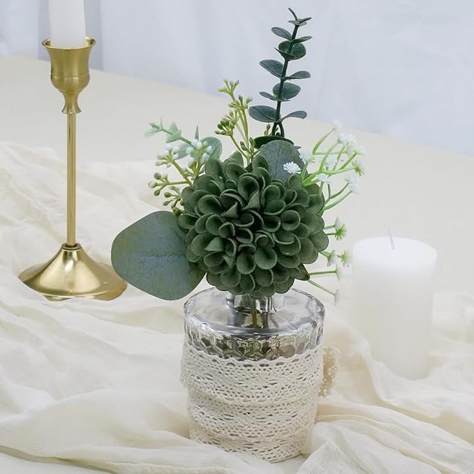 Artificial Flowers, 50pcs Realistic Artificial Rose for DIY Wedding Bouquets Centerpieces Arrangements, Hunter Green and Mint Green Dahlia Flowers with Stem for Bridal Shower Party
