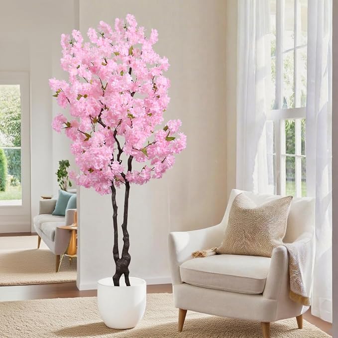Pink Artificial Cherry Blossom Tree 6 FT Indoor Decor Faux Flower Tree Cherry Blossom Tree for Room Decor Gift