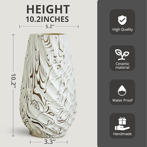 10 inch Tall Ribbed Ceramic Vase for Flowers,Boho Vases for Pampas Grass,Fluted vase,Simple Modern Decorative Vase for Home Decor Table Centerpieces (Milk Pattern)