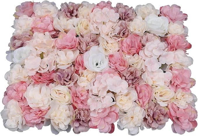 15.74"x 23.62" Artificial Flower Wall Panels,Flower Wall Mat Silk Flower Panels for Outdoor Garden Backyard Fence Fence Privacy Screen and Indoor Wall Decor (12Pcs Pink+White)