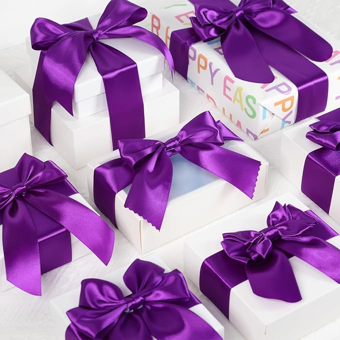 Purple Ribbon 2 Inch 60 Yards, Dark Purple Satin Ribbon for Flower Bouquet, Wedding, Crafts, Gift Wrapping, Baby Shower, DIY Bows, Halloween, Christmas