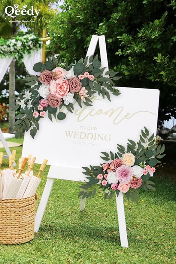 Wedding Arch Flowers Set of 2, Artificial Wisteria & Greenery Garland for Wedding Ceremony Backdrop, Wedding Floral Arrangement for Arch, Photo Booth & Reception Decor (Dusty Rose)