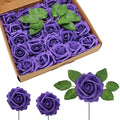 JOYLEX Artificial Flowers Realistic Roses, Real Looking Fake Roses with Stem for DIY Wedding Bouquets Centerpieces Bridal Shower Party Home Romantic Decorations (Dark Purple, Regular 3" - 200pcs)
