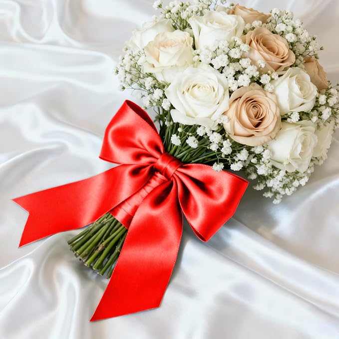 1-1/2" x 100 Yards Satin Ribbon - Wide Silk Red Ribbon with Spool - Ideal for Gift Wrapping, Floral Bouquets, Crafts, Wedding Party Decorations, Christmas and Sewing Projects