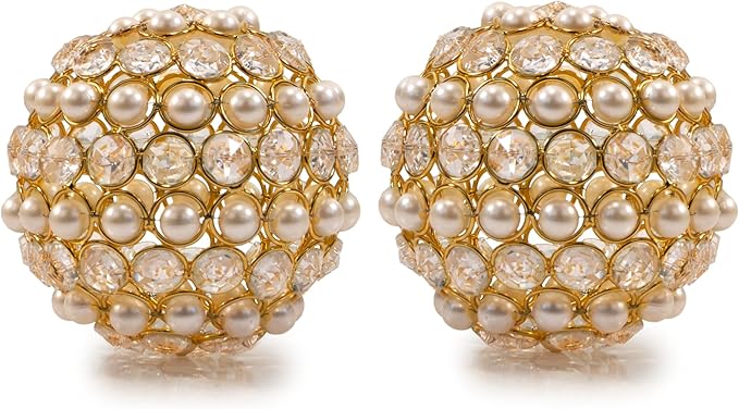 Modern Day Accents 3978 Facetas Perla 4" Gold Cristal & Pearl Spheres - Set of 2, Home Decor, Coffee Table Decor, Decorative Balls, Gem Sphere Ball, Modern Home Decor, Bowl fillers, Gemstone