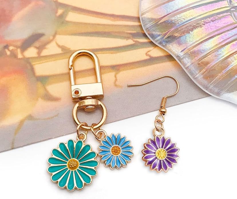 70Pcs 7 Colors Enamel Daisy Flower Charms for Jewelry Making Gold Plated Sunflower Charm Spring Summer Floral Pendant for Bracelet Necklace Earrings Keychains DIY Craft Supplies Accessories-13mm