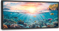 Ocean Fish Large Wall Art Framed Wall Decor for Living Room, Ocean Sunset Pictures Oversized Canvas Print Painting Modern Extra Large Framed Artwork for Bedroom Office Home Decor 60"x30"